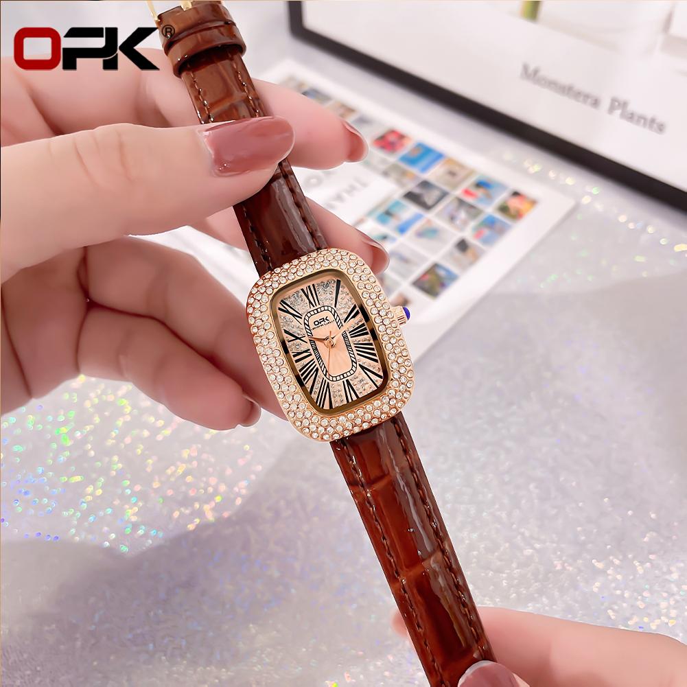 OPK Brand Belt Full Diamond Roman Scale Simple Ladies Quartz Watch 8616