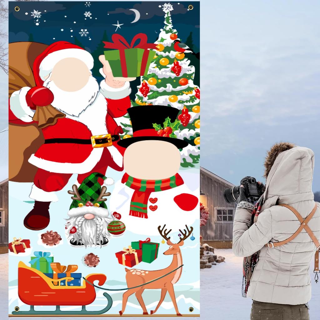 Christmas Photo Prop Banner Photo Props Stand In Santa Snowman Face Cutout Banner Background Decor For Xmas Party Decorations