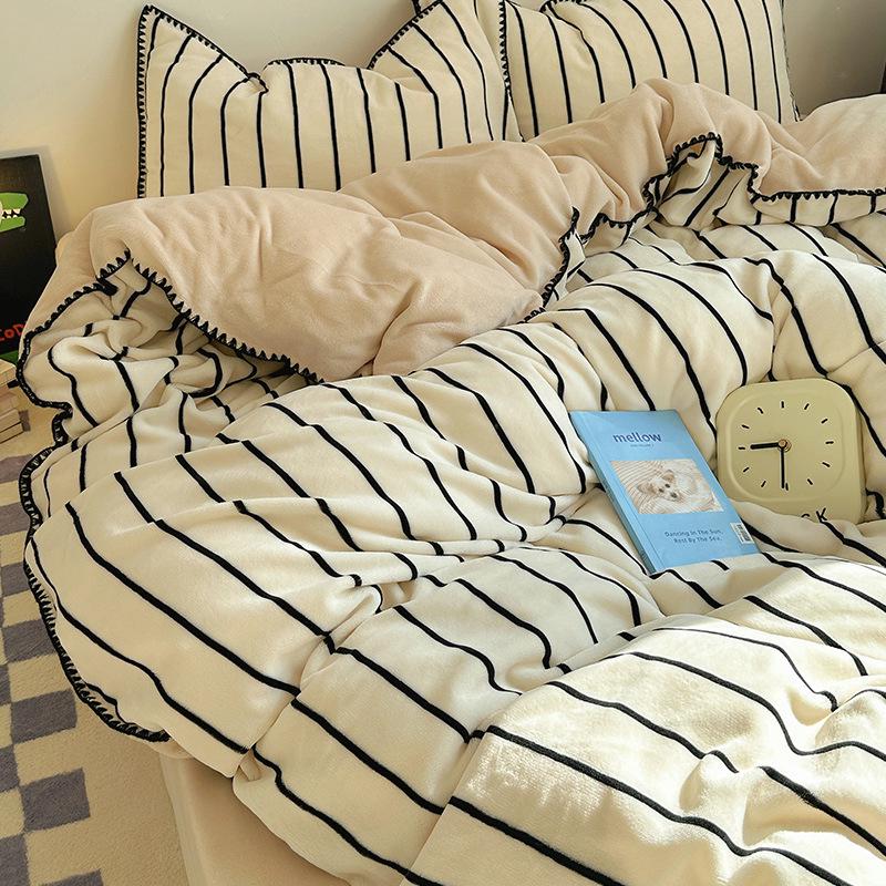 Мягкий и пушистый бархатный комплект постельного белья из 4 предметов цвета таро: Плотный, Теплый, Двусторонний Коралловый Флис для Осени и Зимы