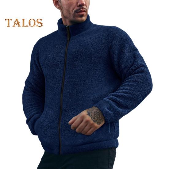 Мужское зимнее пальто с воротником-стойкой, длинным рукавом, однотонная утолщенная плюшевая куртка с карманами, застежка-молния, верхняя одежда