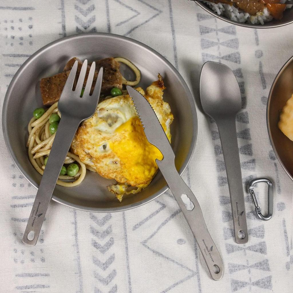 Boundless Voyage Titanium Cutlery Set Set with and and Perfect for Camping and Outdoor Includes Storage Bag (Ti1078T+Ti1004T) 5-Piece Fork, Spoon,