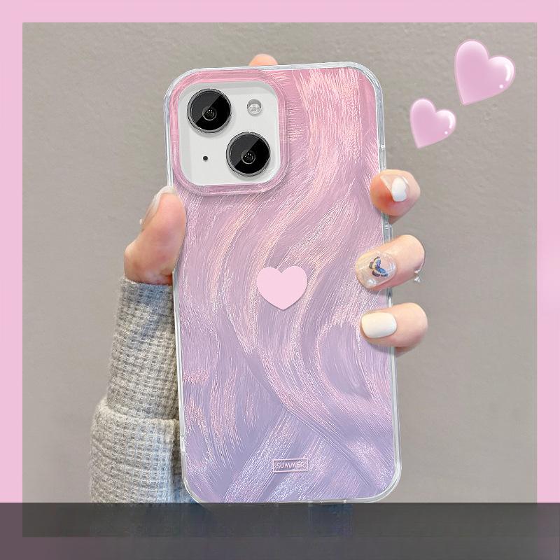 Applicable To Apple 15 Feather Yarn Mobile Phone Case Summer Iphone14pro Smudge Blue Love Invisible Bracket 13