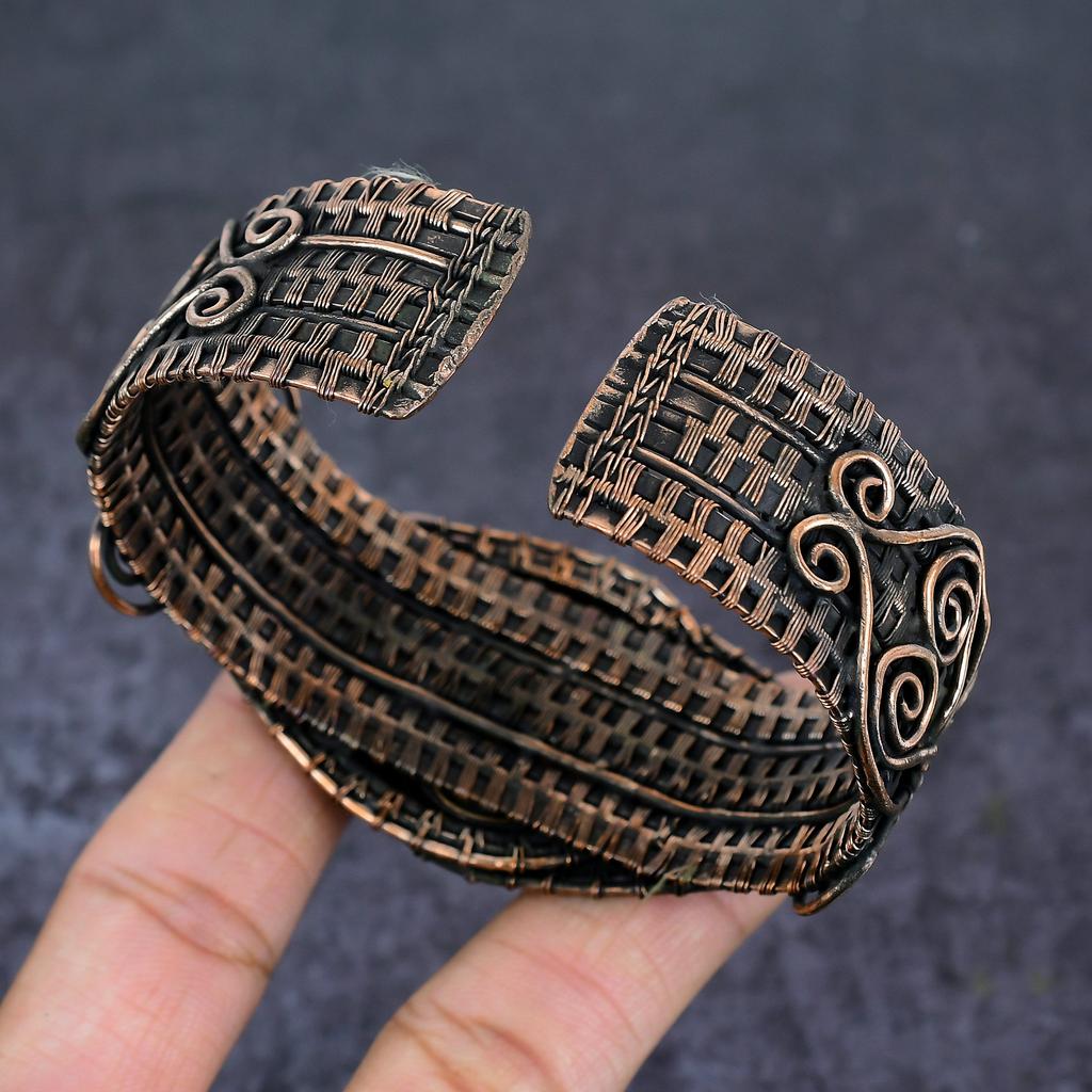 Браслет-манжета из медной проволоки с опалом и дендритом, регулируемый, ручной работы, i9o12