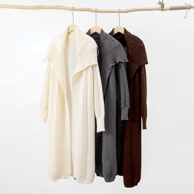 Длинный вязаный кардиган, женский элегантный свободный женский свитер с лацканами и длинными рукавами, пальто 2024, весенняя уличная женская верхняя одежда