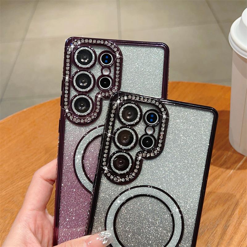 Блестящий магнитный чехол Bling Diamond для Samsung Galaxy S25 Ultra S24 FE A56 A36 A26 A16 A55 A35 A25 A15 A54, чехол для iPhone 16 15 Plus 14 13 Pro Max