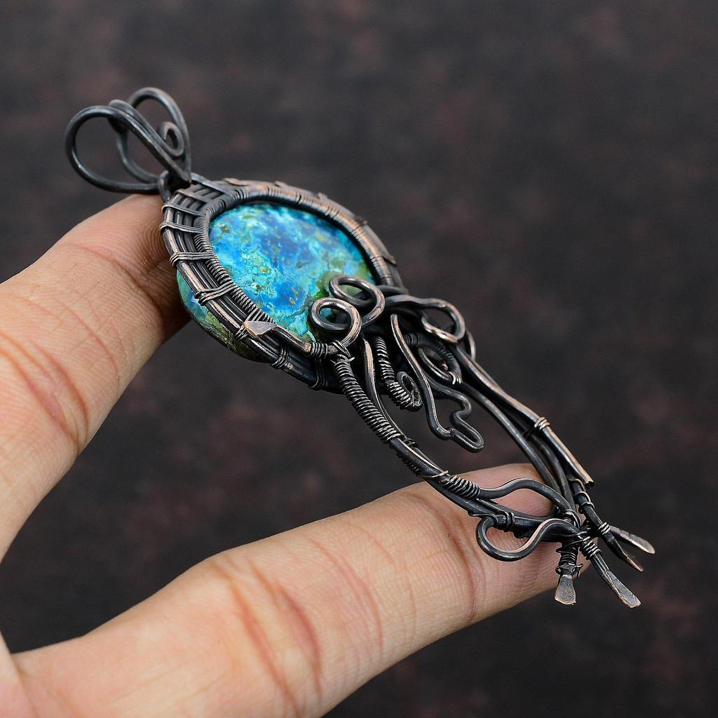 Подвеска из шаттукита, обернутая медной проволокой, ювелирное изделие, подвеска из драгоценного камня, натуральное ювелирное изделие из шаттукита, ручная работа, обернутая медной проволокой, подарок для него