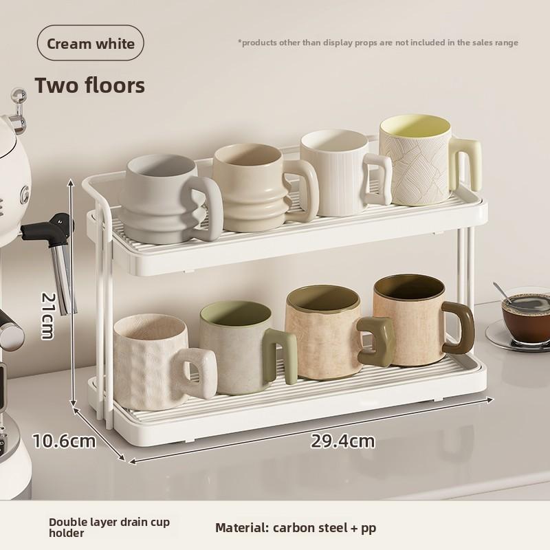 Double Layer Desktop Cup Storage Ra Tabletop Tea Cup Water Cup Draining Stand Coffee Corner Arrangement Small Size Organizer