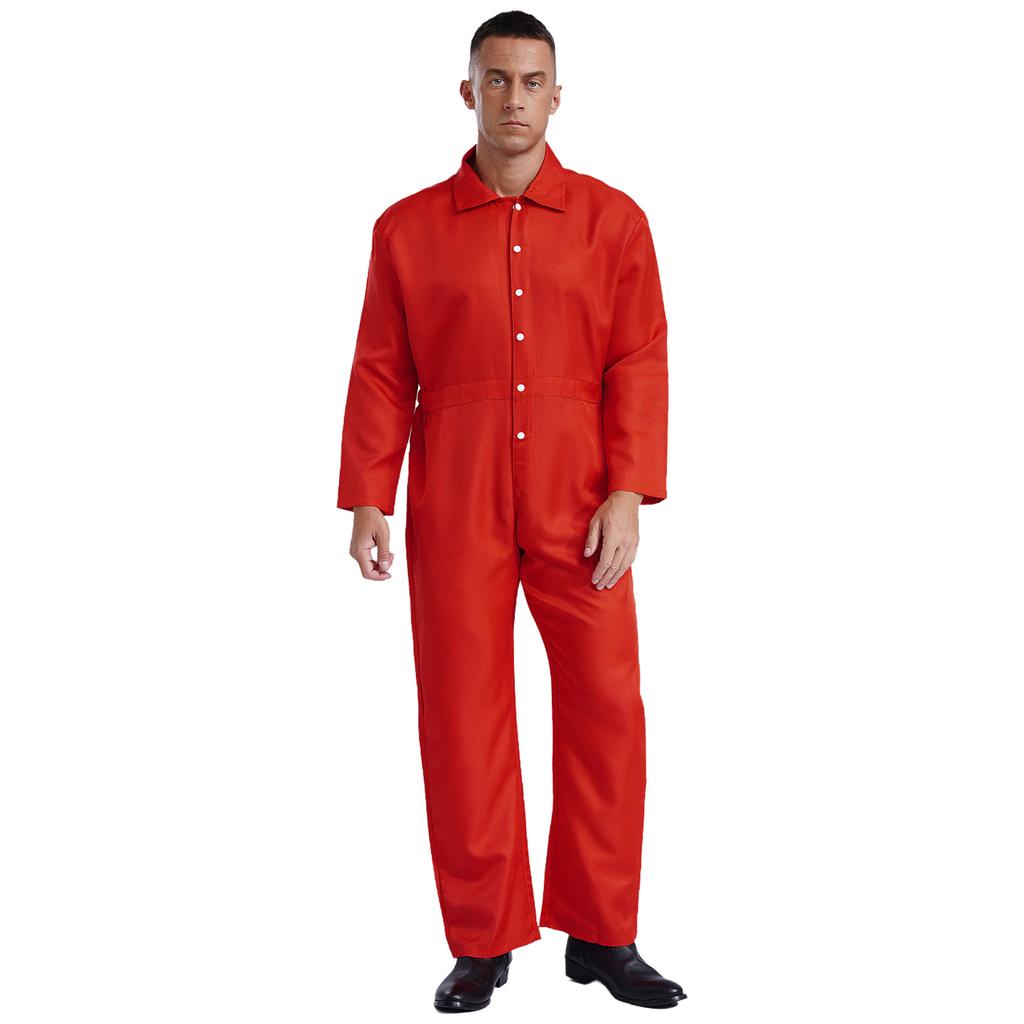 Mens Wear Resistant Turn Down Collar Long Sleeve Button Up Work Coveralls Jumpsuit Uniforms