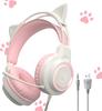 YIK TUNG Cat Ear Gaming Wired Headphones 40MM Speaker with RGB USB Soft Protective Good Sound Adjustable Compatible with Language New Japanese