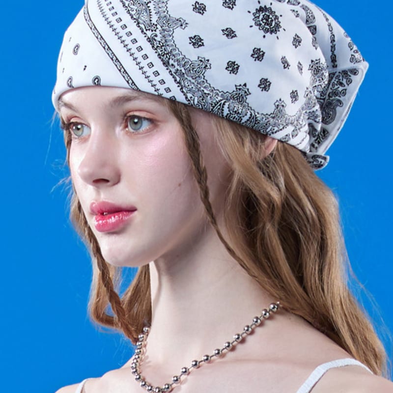 KOLEAT UV Protection Bandana Bohemian Hair Scarf Handkerchief [WHITE]