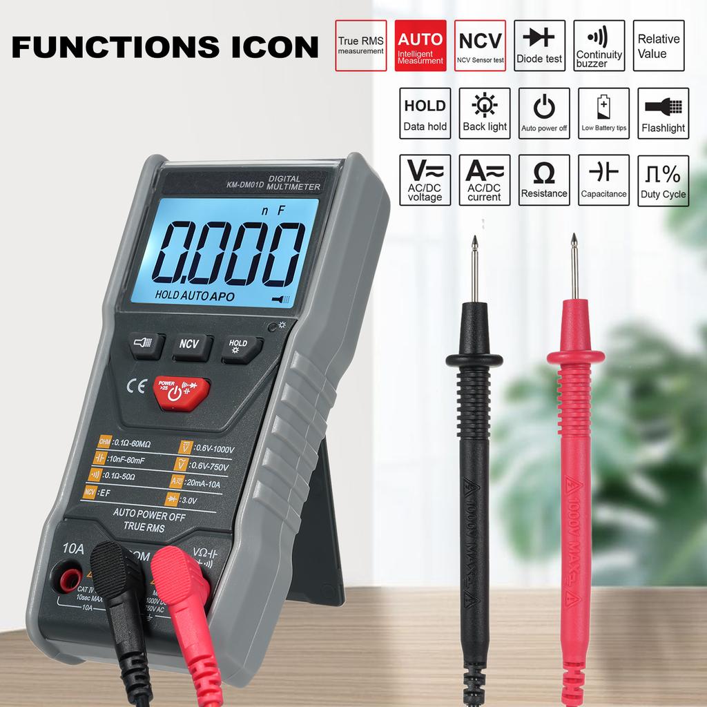 KMDM01D Интеллектуальный цифровой мультиметр Автоматический диапазон 6000 отсчетов NCV Универсальный портативный измеритель