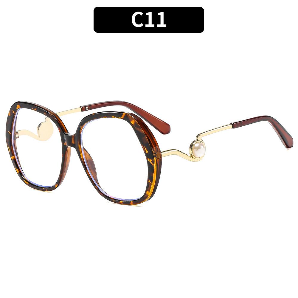 Women's fashion large-frame sunscreen sunglasses, European and American pearl decorative sunglasses, anti-blue flat glasses, glasses