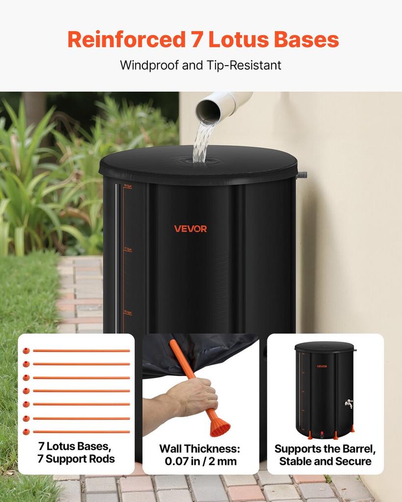 Collapsible Rain Barrel, 380 L Portable Rain Water Collection Barrel, 1000D PVC Rainwater Collection System, Garden Water Catcher Tank Storage