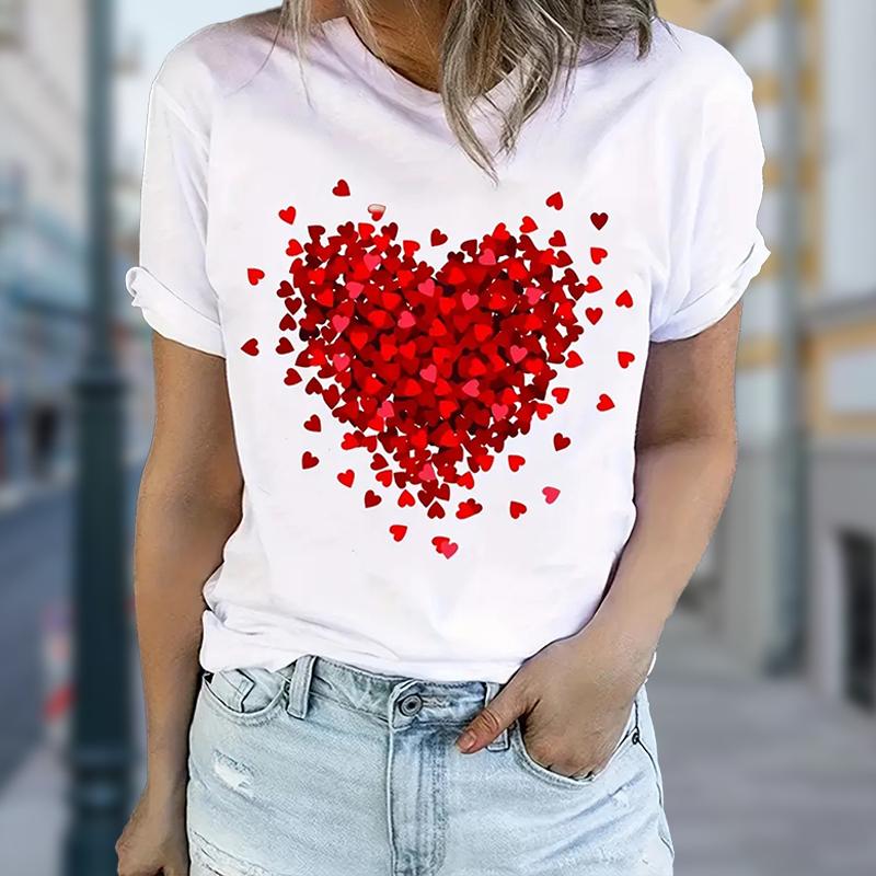 Женская летняя футболка с принтом Red Love, футболки с коротким рукавом, повседневные топы с принтом