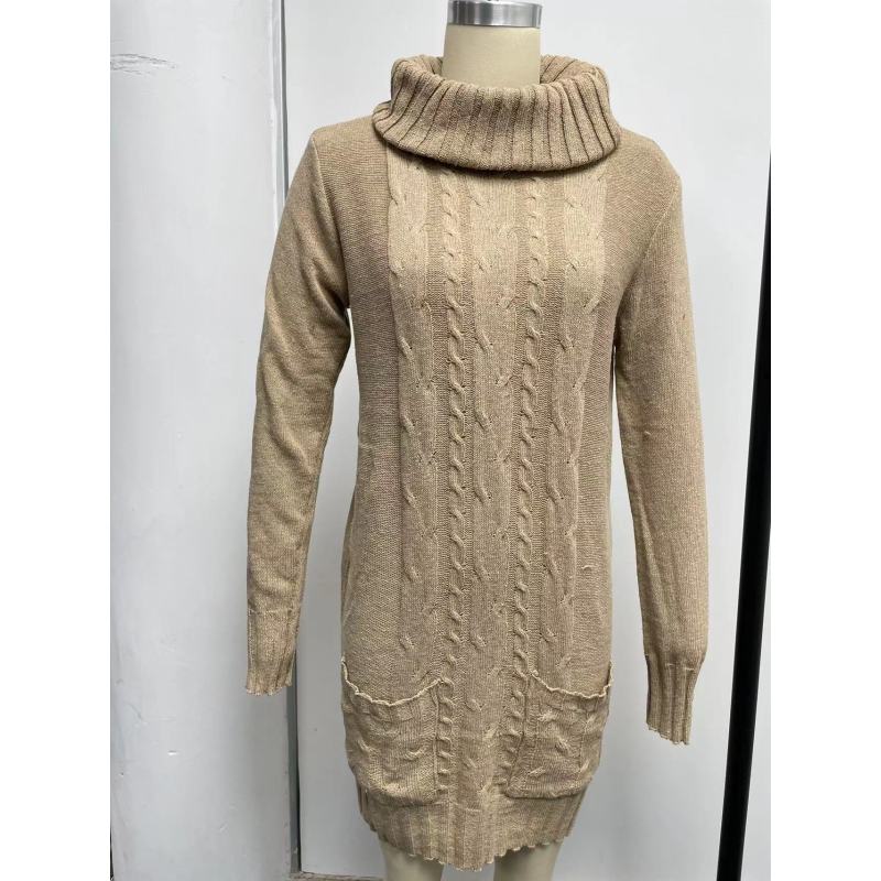 Women's Autumn and Winter Long Sleeve Turtleneck Knitted Sweater Dress