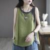 Women's Retro Color Block Cotton Linen Vest with Button Details