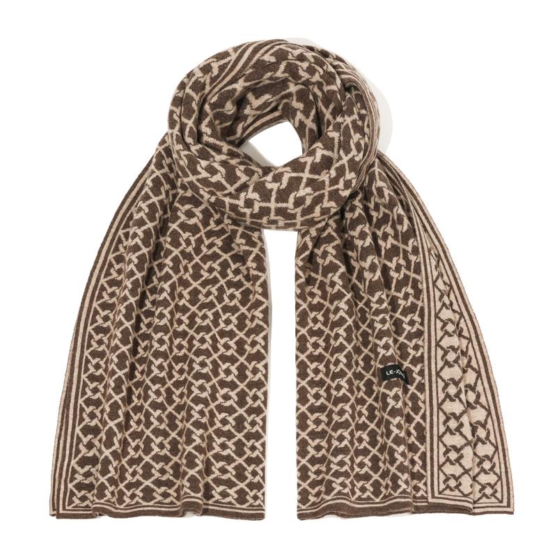Long Winter Wool Scarves Custom Knitted Plaid Pattern Thermal Insulation Eco-Friendly for Women