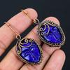 Blue Cameo Face Handmade Copper Wire Wrap Jewelry Earring 2.44 E9q37