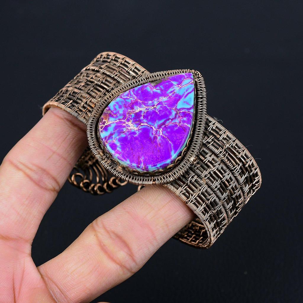 Фиолетовый драгоценный камень из морских отложений, чистая медная проволока, манжеты ручной работы/браслет, регулируемые ювелирные изделия