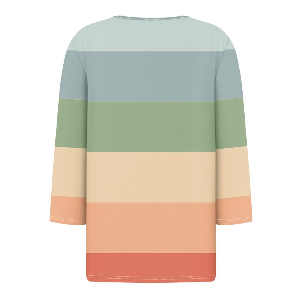 Жен. Футболка Футболка С принтом Пуговицы Рукав 3/4Ежедневно Выходные Мода Классический Топ с v-образным вырезом Обычный