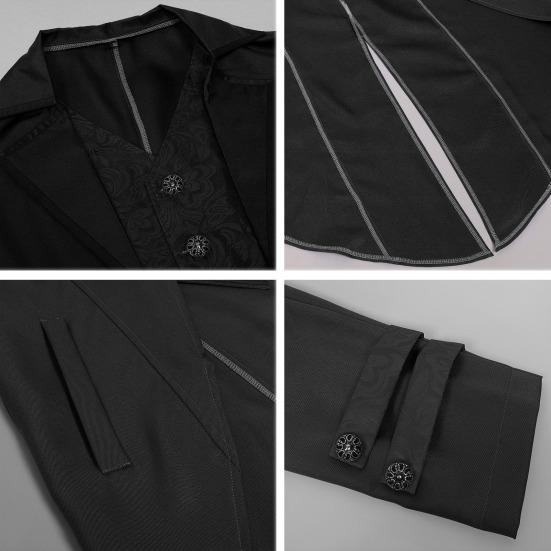 Men Tuxedo Gothic Style Slim Fit Tuxedo Jacket Lapel Long-Sleeved Suit Coat Retro Design Punk Mid-length Overcoat
