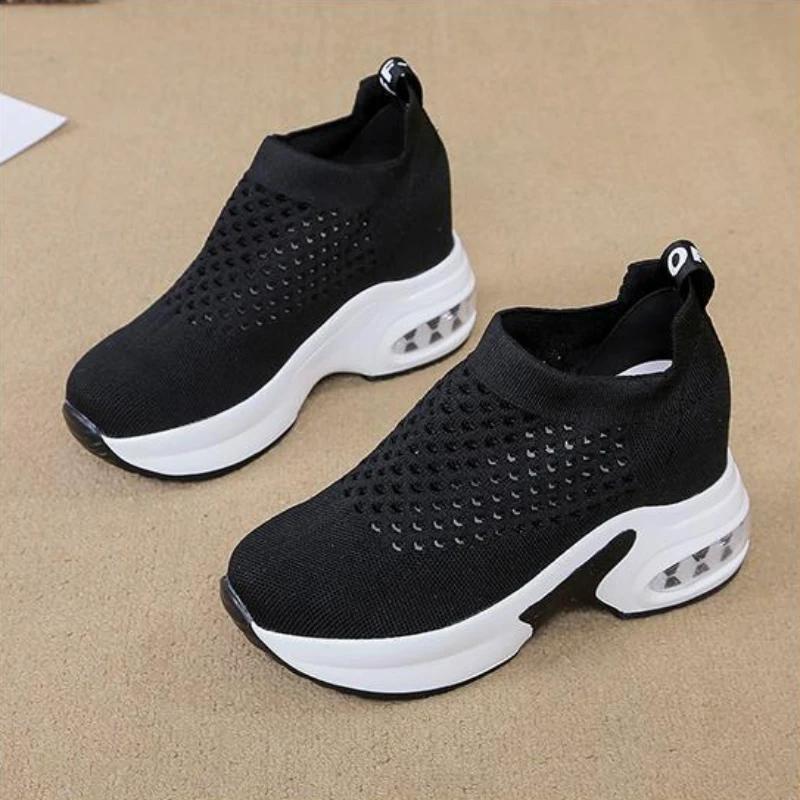 Net Women's Breathable Casual Sneakers Platform Shoes Comfortable Womens Vulcanized Shoes Lightweight Wedges Slip On Zapatillas