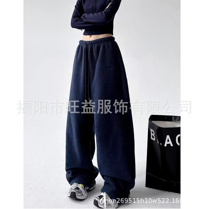 Womens Fleece Sweatpants High Waist Drawstring Straight Leg Loose Casual Trousers Fall Winter