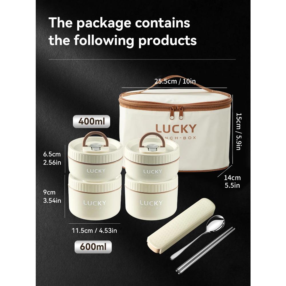 WORTHBUY Portable Lunch Box Set With Insulated Bag 18/8 Stainless Steel Thermal Food Container For Students  Aldults