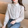 Spring and Autumn New Jacquard Design Sense Pure Cotton Shirt Women's Western Style Simple Age Reducing Long Sleeve Bottom Shirt