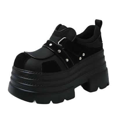 Мода 2025 Новая обувь Шикарные модные ботильоны с заклепками Женские Металлическая пряжка Круглый носок Лоферы Панк Уличный стиль Роскошная брендовая обувь 10,5 см