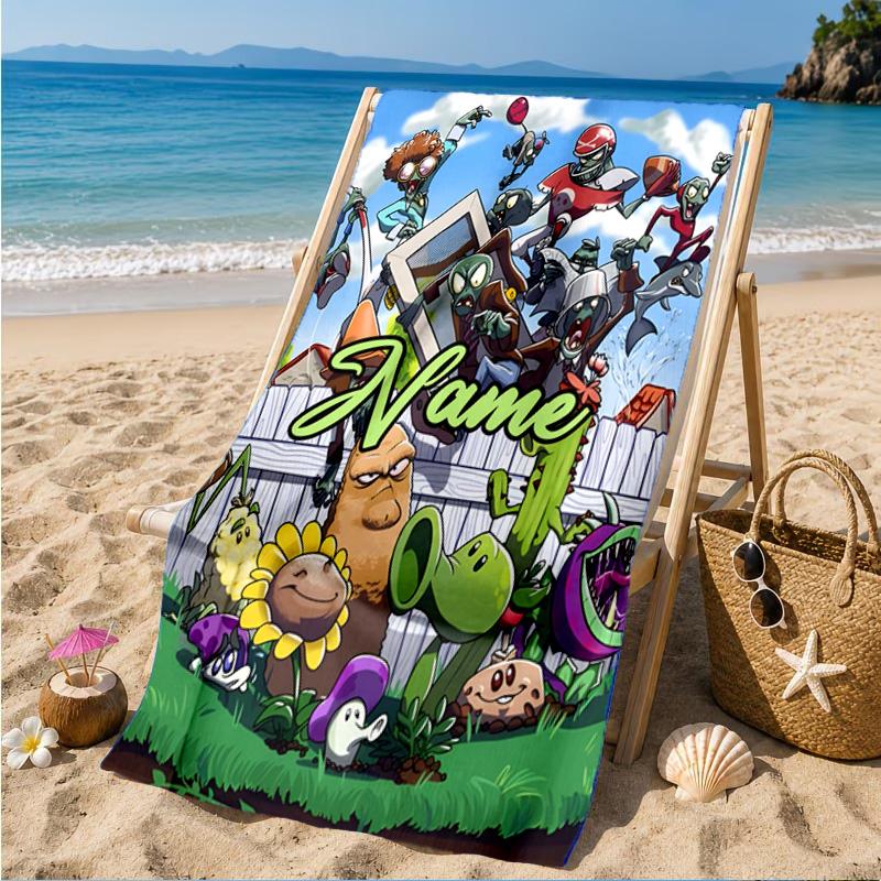 Custom Name Zombies Invasion Galactic Heroes Beach Towel Microfiber Beach Towel, Lightweight and Quick-Dry, for Summer Travel, Swimming Pool Gift