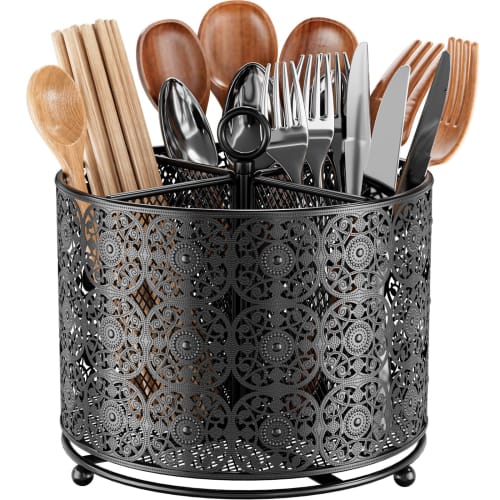 360-Degree Rotating Stainless Steel Chopstick Holder, Cutlery Stand with Large Capacity, Drainer, Handle, Disassembles and Cleans, Spoon Holder, Kitch