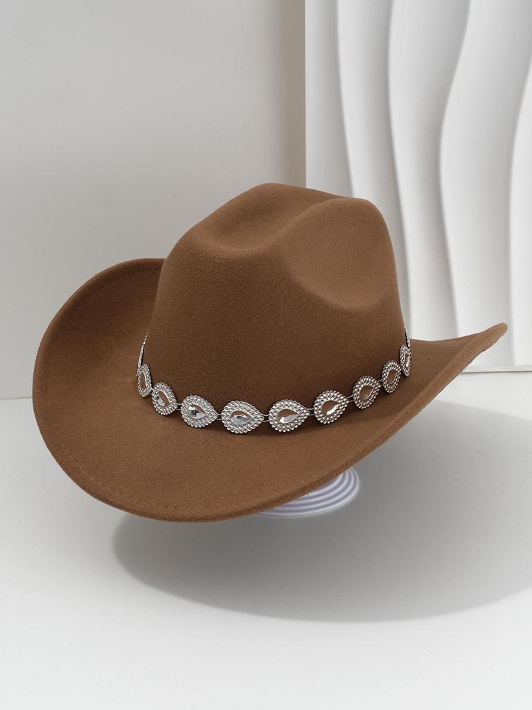 Women's Western Cowboy Hat with Teardrop Gem Embellishment - Vintage Jazz Party Hat.