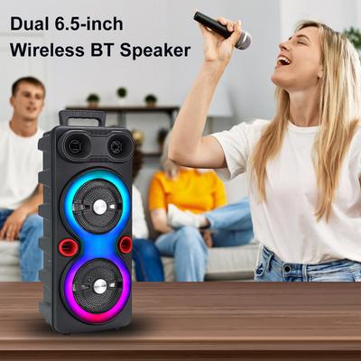 Двойные сабвуферные колонки BT 5.0 6,5 дюймов Стерео сабвуфер Портативная RGB Party Sound Box с микрофоном FM-радио Тяжелый бас DJ-система