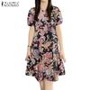 Women Casual Round Neck Short Sleeve Ethnic Print Loose Dress