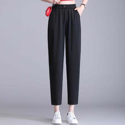 Новая весенне-летняя мода, повседневные женские брюки простого кроя на резинке с карманами из эластичного ледяного шелка с разрезом для работы