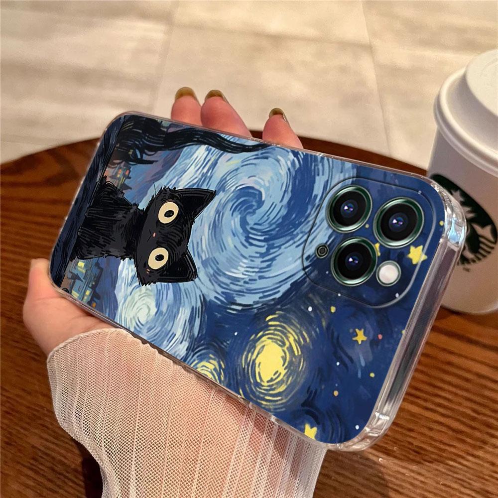 Ретро Масляная Живопись Звездное Небо Кот Чехол Для Apple iPhone 17 16 15 14 13 12 11 Pro Max 16 Plus 16E 17Air 17Pro Чехол Для Телефона Funda