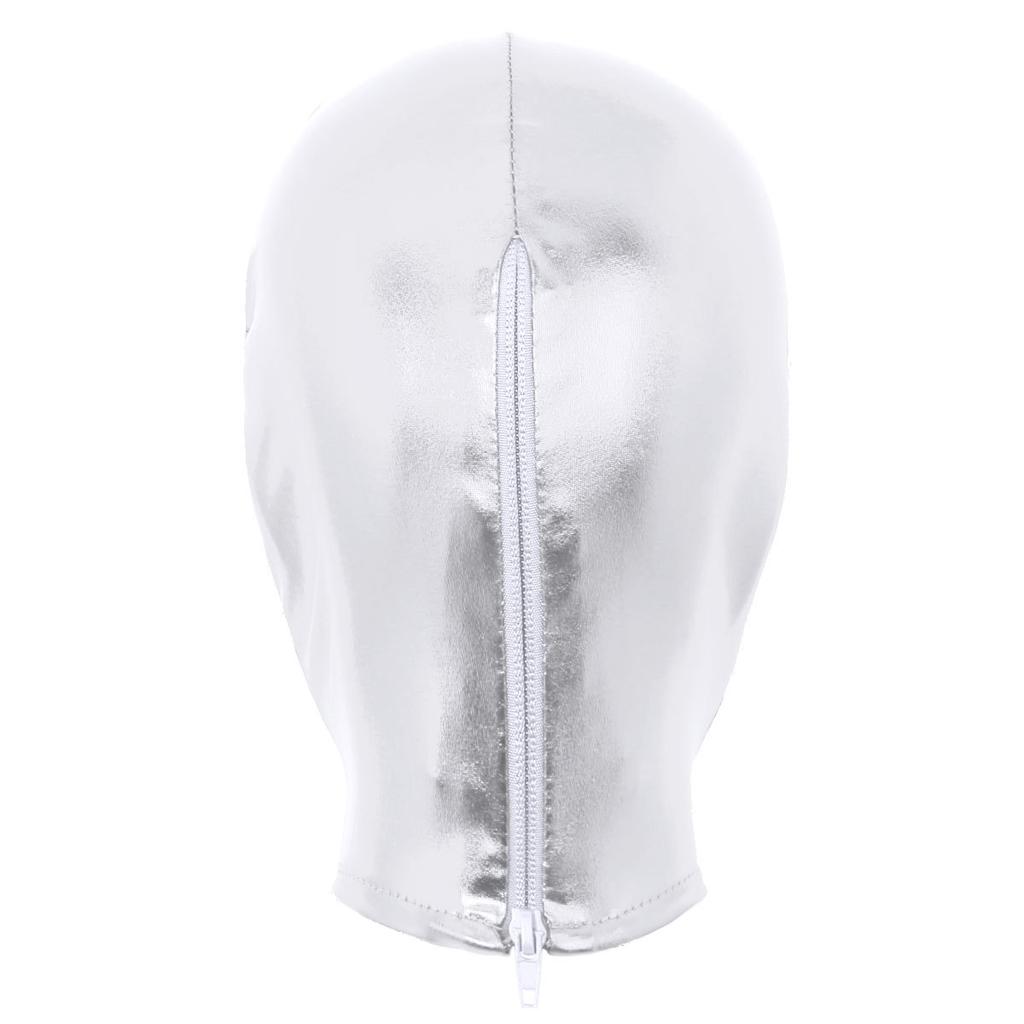 Взрослый Блестящий Латексный Капюшон Маска на Все Лицо Металлический Отделка Открытые Глаза Вырезы для Рта для Стимпанк Косплей Мероприятий