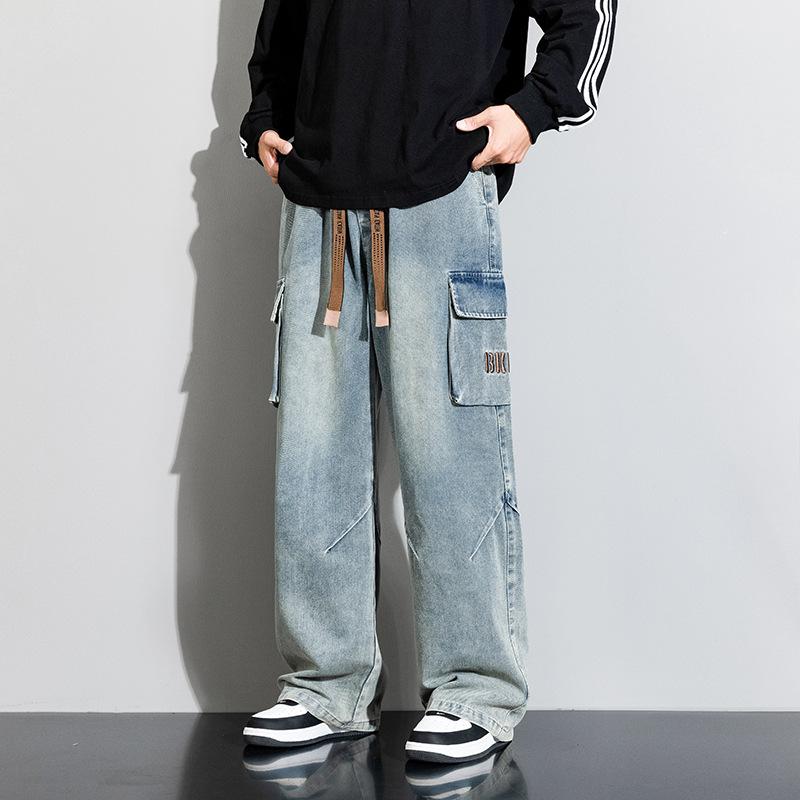 Мужские американские винтажные джинсы весна-осень новая мода уличный дизайн чувство широких брюк
