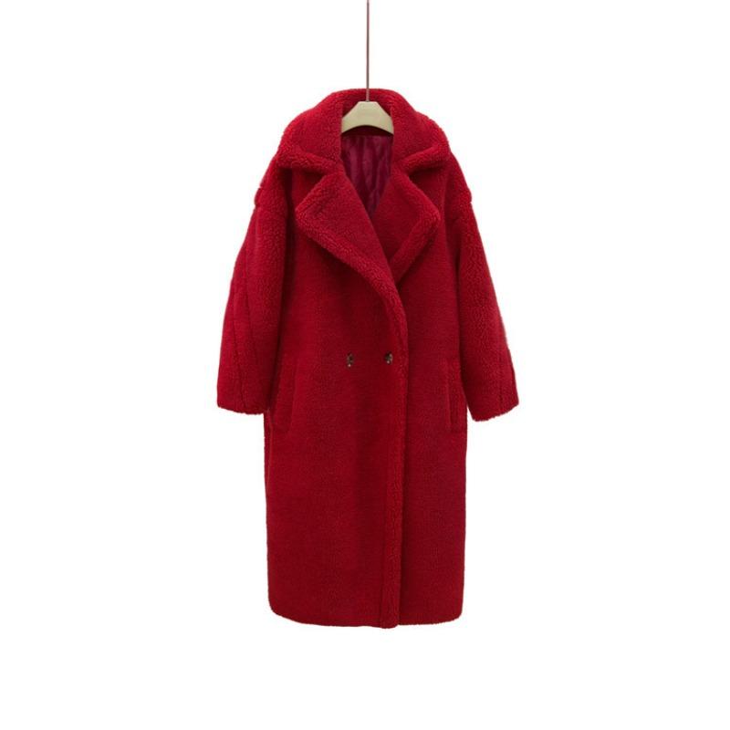 Искусственный мех 2 детали imitation wool coat длинное пальто imitation teddy bear fur long coat