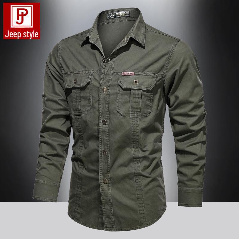 Мужская хлопковая рубашка с длинным рукавом: 2024 Весна и Осень Повседневная Свободная Куртка Для Работы На Открытом Воздухе