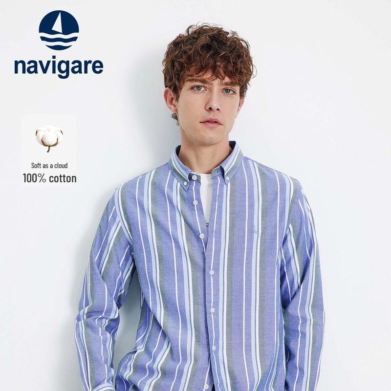 Navigare Men's Retro Plaid Brushed Cotton Long Sleeve Shirt