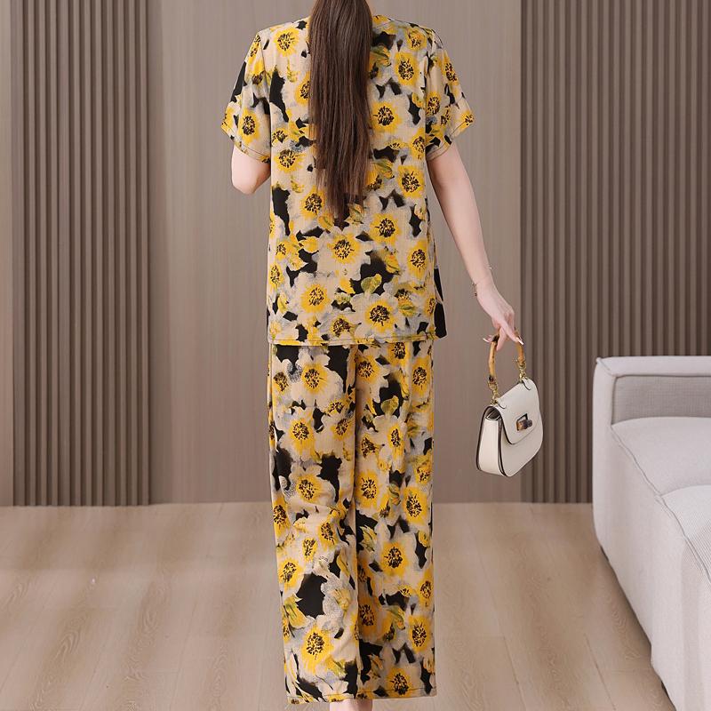 Летний женский комплект из двух предметов, большие размеры, элегантные широкие брюки из хлопка и льна, повседневная женская одежда