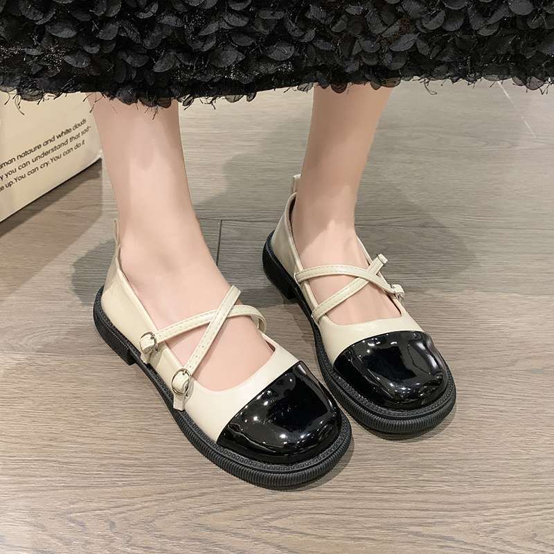 2025 Spring and Autumn Single Shoes Women's Flat-soled Small Fragrant Mary Jane Small Leather Shoes French Thick-soled Soft-soled Shallow Mouth W