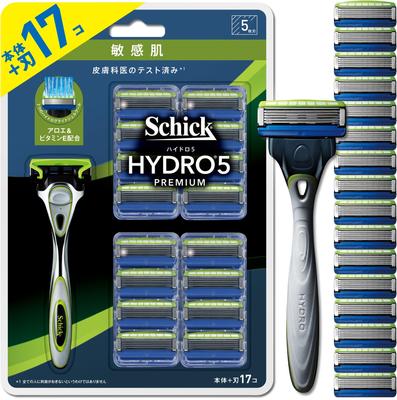 Hydro 5 Premium Sensitive Skin Razor for Men, Club Pack, 1 Holder with 1 Cartridge Attached and 16 Refill Cartridges, 5 Blades, Silver
