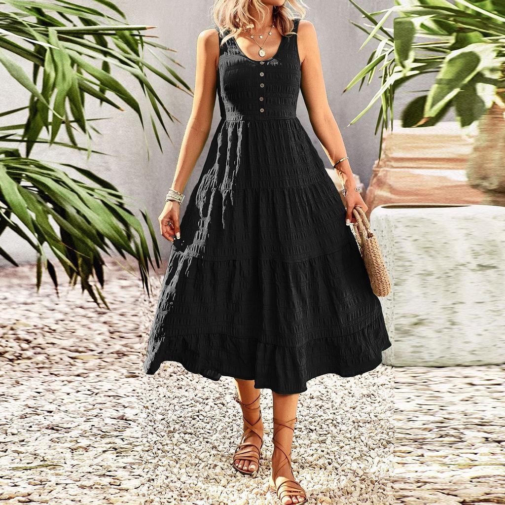 Женские повседневные летние платья, однотонные платья-майки без рукавов, расклешенные сарафаны миди, длинные