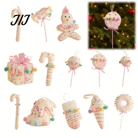 Striped Cane Ornaments Christmas Foam Ornament, Large Candy Lollipop Gingerbread Gift Box Man Pendant Set Hanging Decoration for Xmas Tree,