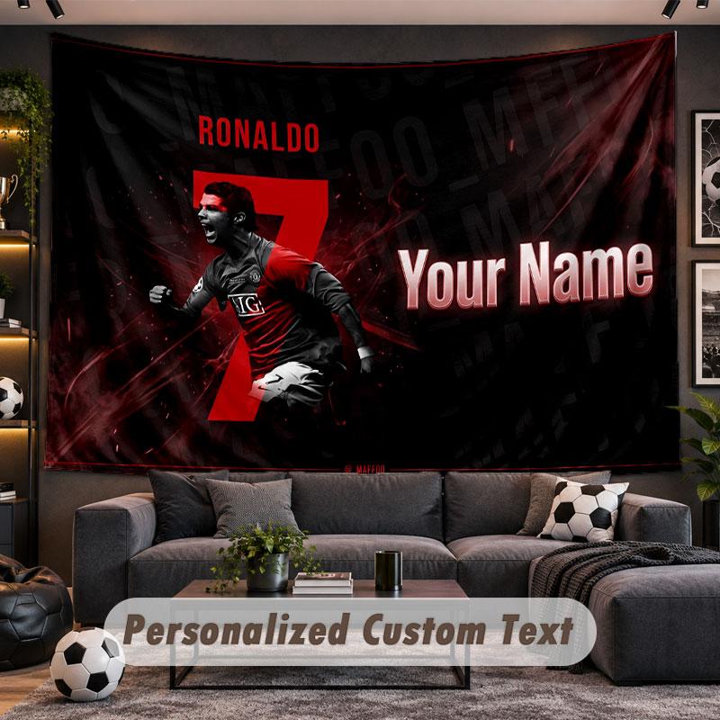 Wall Hanging Tapestry Custom NameCristiano Ronaldo Pattern Personalized Printed Fabric Wall Decor