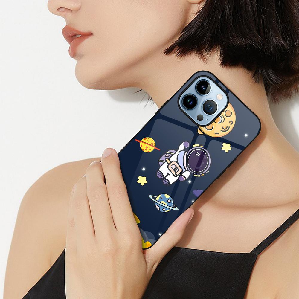 Чехол с милым астронавтом с рисунком для Iphone 11 14 13 12 Pro Max Mini Xs Xr X 7 8 6s Plus Se 2022, задняя крышка из закаленного стекла, чехол
