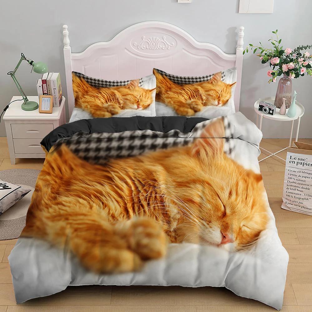 Lovely Pet Cat Bedding Set Cute Kitten Duvet Cover With Pillowcase Single Bed Sets Queen King Size Animal Polyester Quilt Covers
